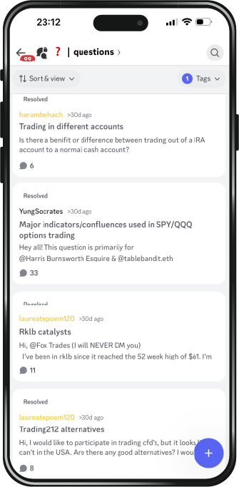 Image of the questions and answers chat where members receive clarity from expert traders
