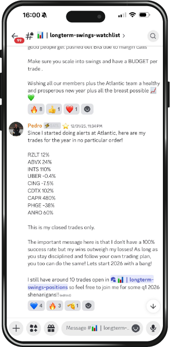 Image of multi-day trade alerts (swing trade alerts)that members receive